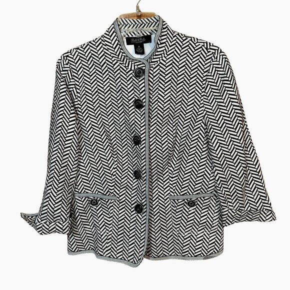 Peck & Peck 100% Linen Blazer Herringbone Print Brown White Lined Retro Mod  10 - Picture 1 of 10